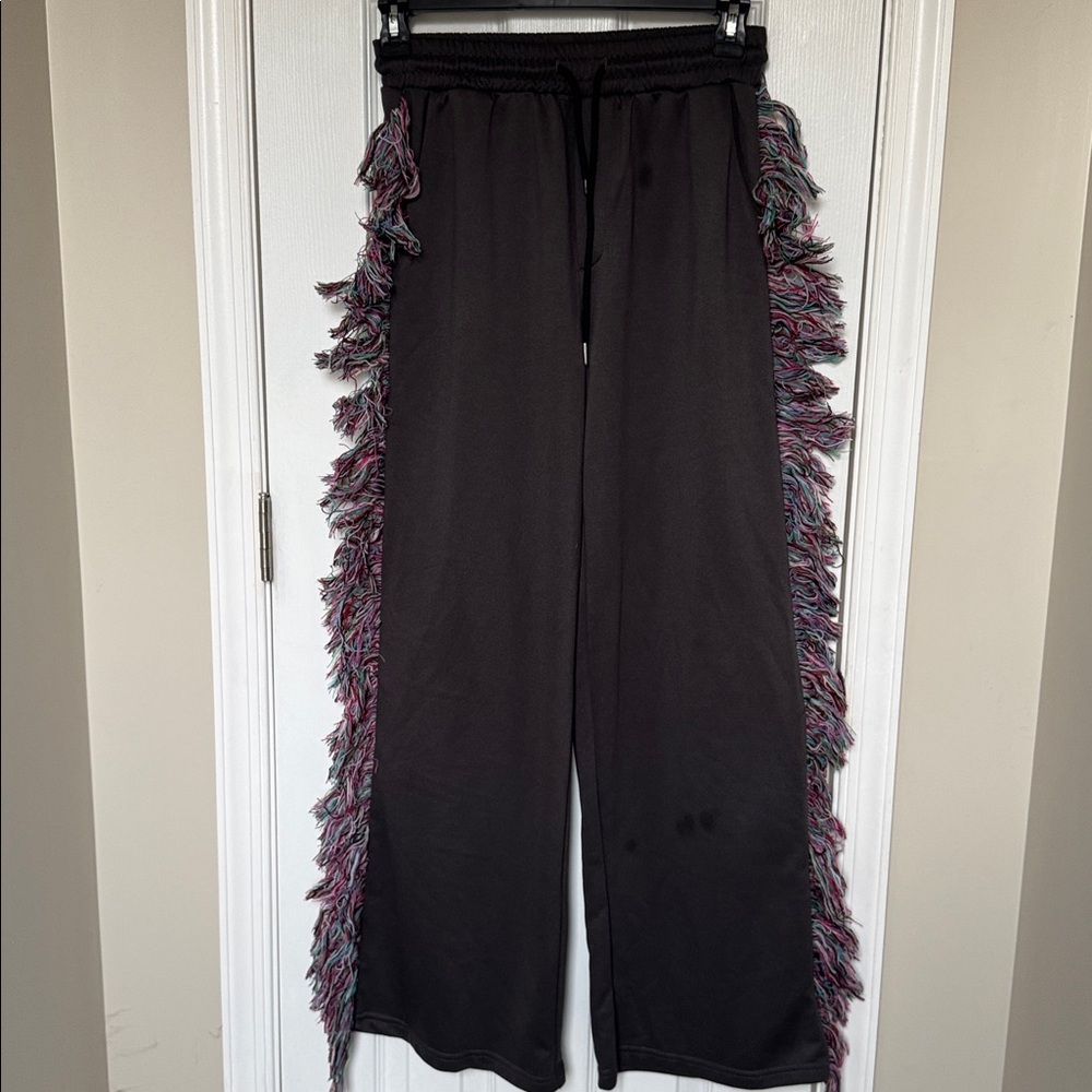 Gray Sweatpants with Colorful Fringe